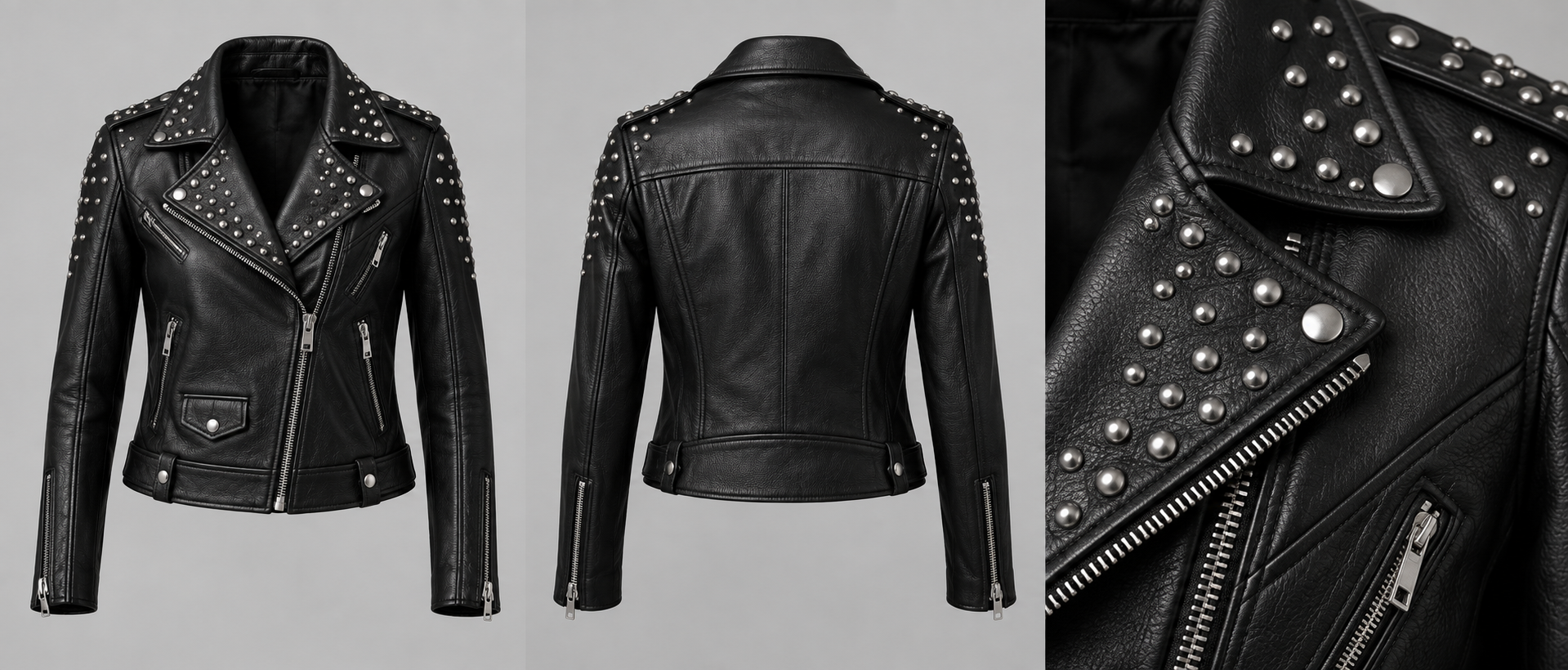 Voltage Studded Biker, Black, front view